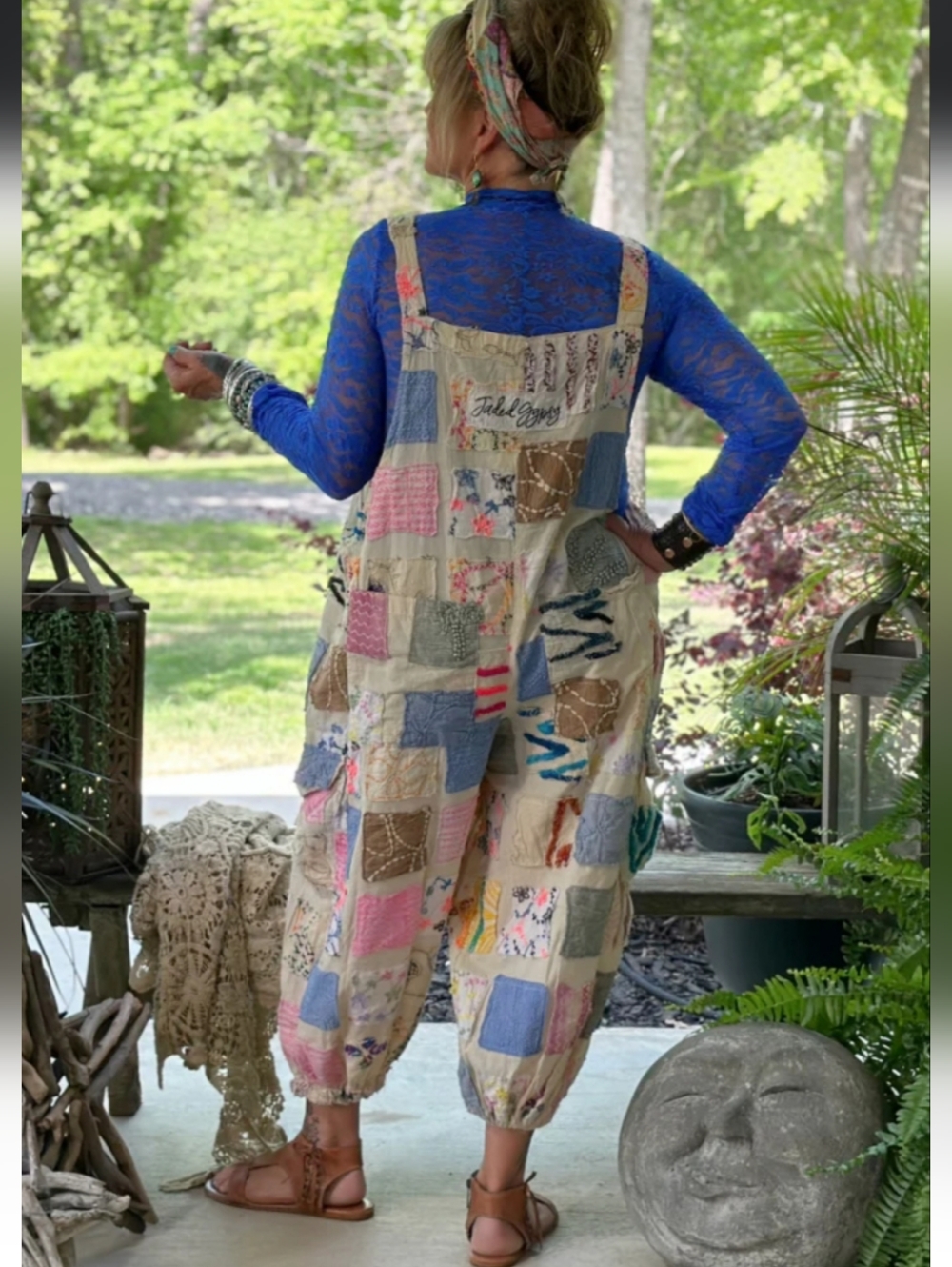 ✨1 LEFT✨Jaded Gypsy Ferris Wheel Dreams Patchwork Boho Jogger Overalls - Picture 5 of 5